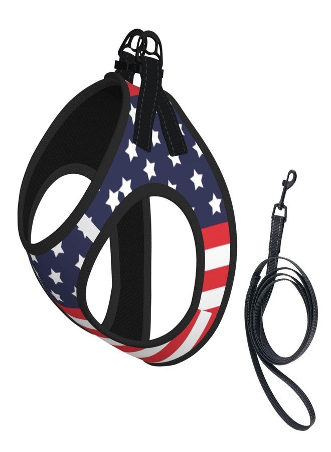 AZIYFBR American Star Flag No Pull Dog Harness and Leash Set, Reflective Vest for Small Dogs, Adjustable Breathable Cute Classic Mesh Puppy Harness for Walking Hiking,Large - Image 1
