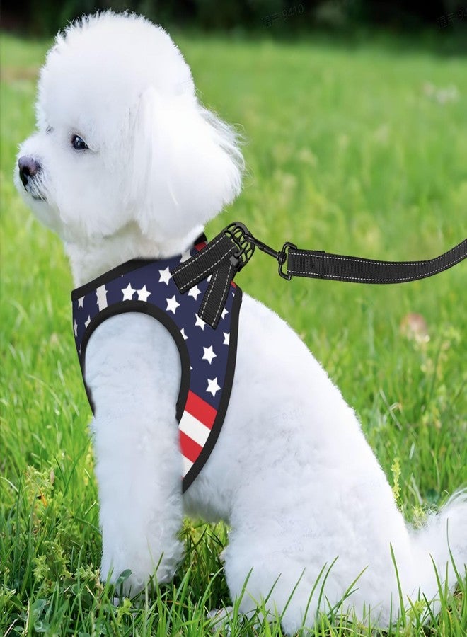 AZIYFBR American Star Flag No Pull Dog Harness and Leash Set, Reflective Vest for Small Dogs, Adjustable Breathable Cute Classic Mesh Puppy Harness for Walking Hiking,Large - Image 2
