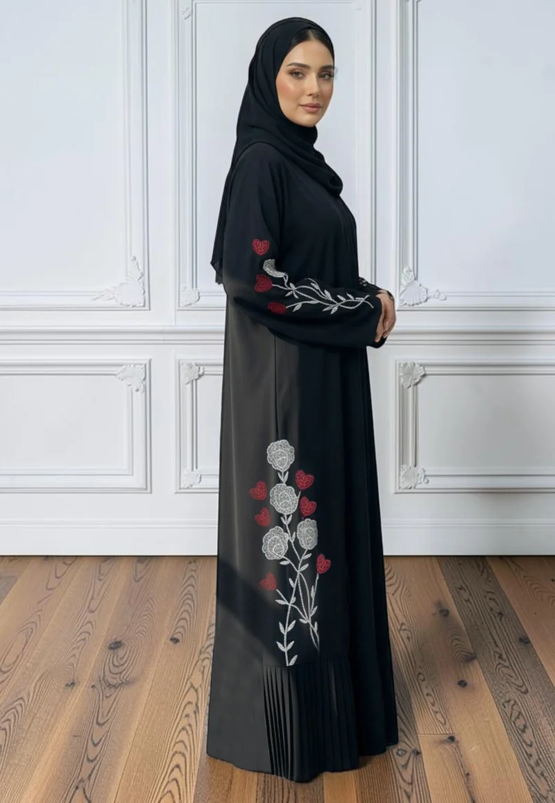Nukhbaa Elegant Floral Embroidery Abaya | Nida Fabric-869