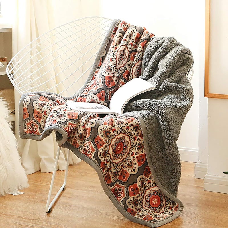 UKELER Flannel Sherpa Throws 60 x 50 Cute Floral Design Soft Plush Flannel Blanket Throws for BedCouchSofaOfficeCamping