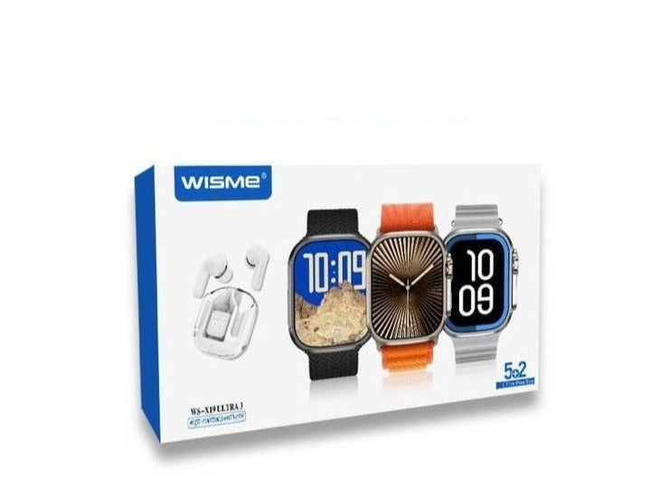 WISME WS-X19 Ultra 3 Smart Watch with Earbuds, 2.2” HD Display, Bluetooth Calling, Sports Modes, Multiple Straps – Compatible with Android & iOS - Image 1