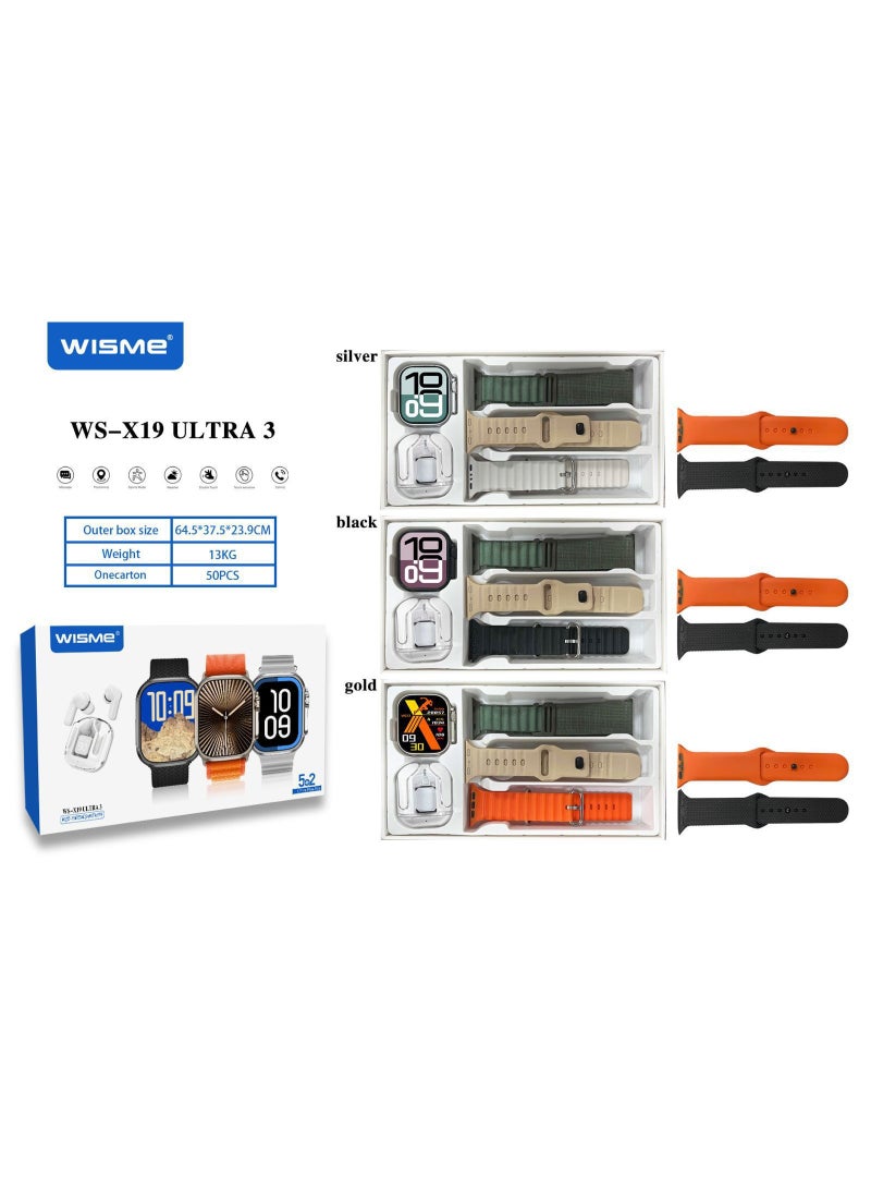 WISME WS-X19 Ultra 3 Smart Watch with Earbuds, 2.2” HD Display, Bluetooth Calling, Sports Modes, Multiple Straps – Compatible with Android & iOS - Image 4