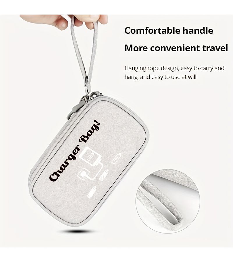 Multi Functional Travel Cable Organizer Bag Pink Portable Storage Pouch For Passport Cards Coins Data Cables Phones USB Drives Earphones Durable Polyester With Zipper Closure Compact Design On The Go Organization Travel Essential - Image 3