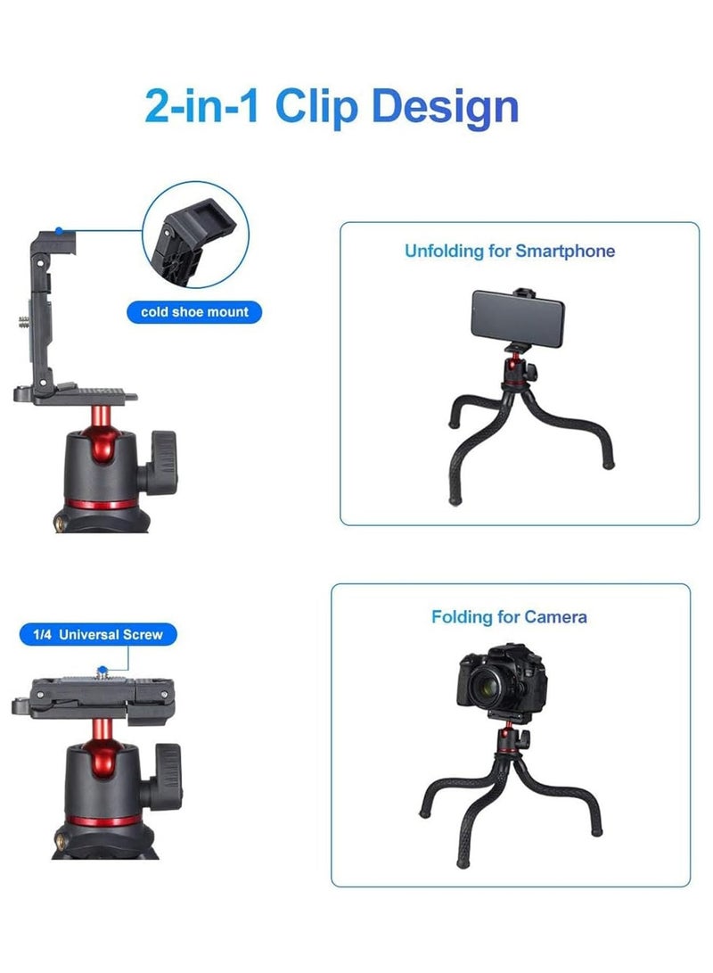 Camera Tripod, Mini Flexible Stand with Hidden Phone Holder w Cold Shoe Mount, 1/4'' Screw for Magic Arm, Universal for iPhone 13 12 Pro Max XS Max X 8 Samsung Canon Nikon Sony Cameras - Image 3