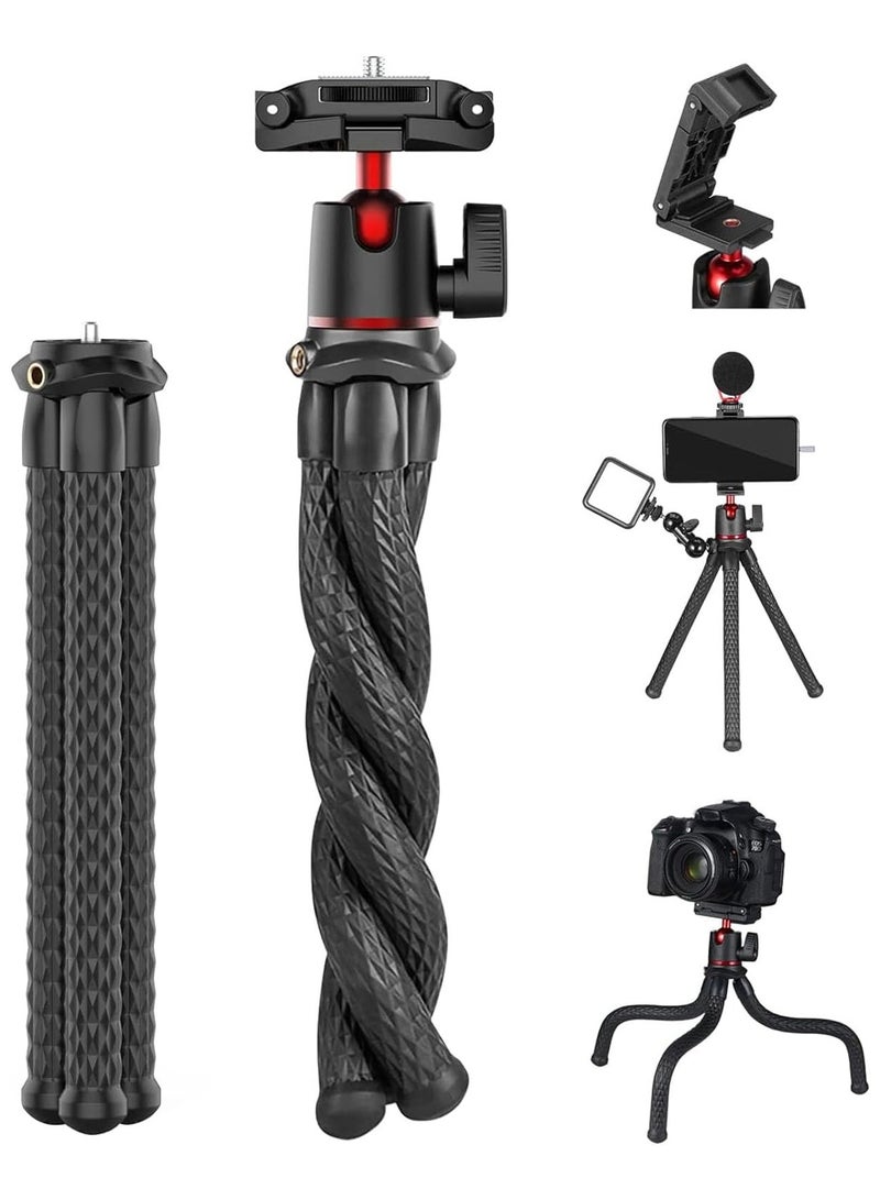 Camera Tripod, Mini Flexible Stand with Hidden Phone Holder w Cold Shoe Mount, 1/4'' Screw for Magic Arm, Universal for iPhone 13 12 Pro Max XS Max X 8 Samsung Canon Nikon Sony Cameras - Image 1