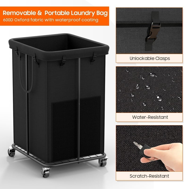 Olldide 150L Laundry Hamper with Wheels, Rolling Laundry Basket with Metal Frame and Removable Bag, Large & Tall Dirty Clothes Hampers for Bedroom Aesthetic, Laundry Room, Bathroom, Dorm-Black - Image 5