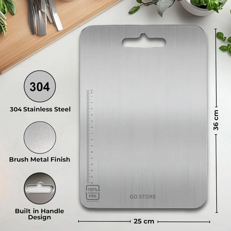 GO Store Premium Stainless Steel Chopping Board for Kitche Large Size Heavy-Duty Cutting Board for Vegetables, Fruits Cutter, Meats, Vegetable Chopper Boards, Metal Chopping Board (36 CM X 25 CM) - Image 2