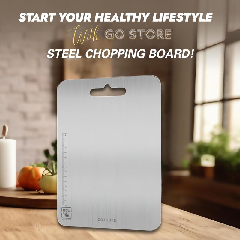 GO Store Premium Stainless Steel Chopping Board for Kitche Large Size Heavy-Duty Cutting Board for Vegetables, Fruits Cutter, Meats, Vegetable Chopper Boards, Metal Chopping Board (36 CM X 25 CM) - Image 5