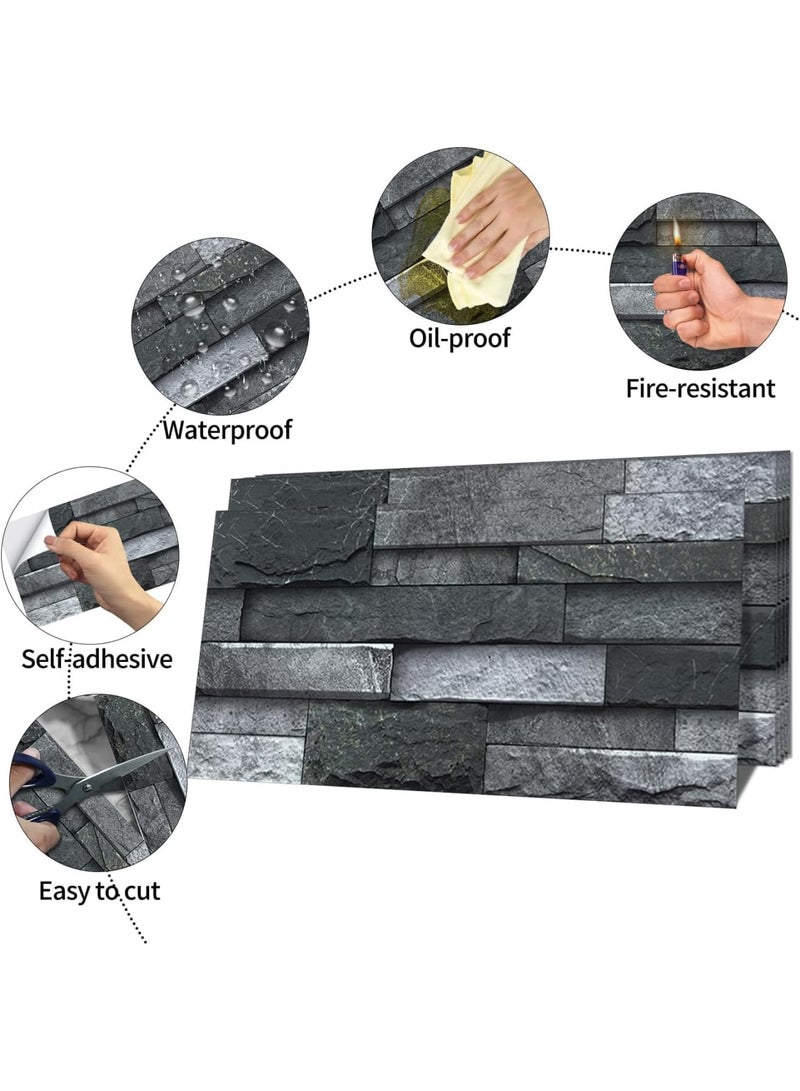 SYOSI Peel and Stick Wall Tiles for Kitchen and Bathroom, Waterproof Vinyl Self-Adhesive Stickers, Oilproof Backsplash Tile Decals, Spliced Brick Tile Style, 30x15cm, Black, 12 Pcs - Image 3