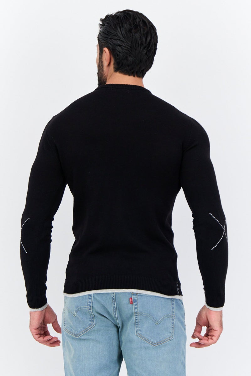 Sorbino Men Round Neck Long Sleeve Textured Sweater, Black - Image 3