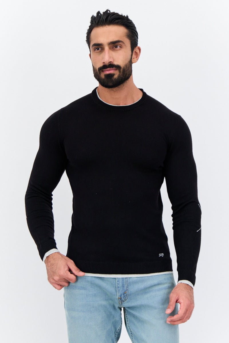 Sorbino Men Round Neck Long Sleeve Textured Sweater, Black - Image 1