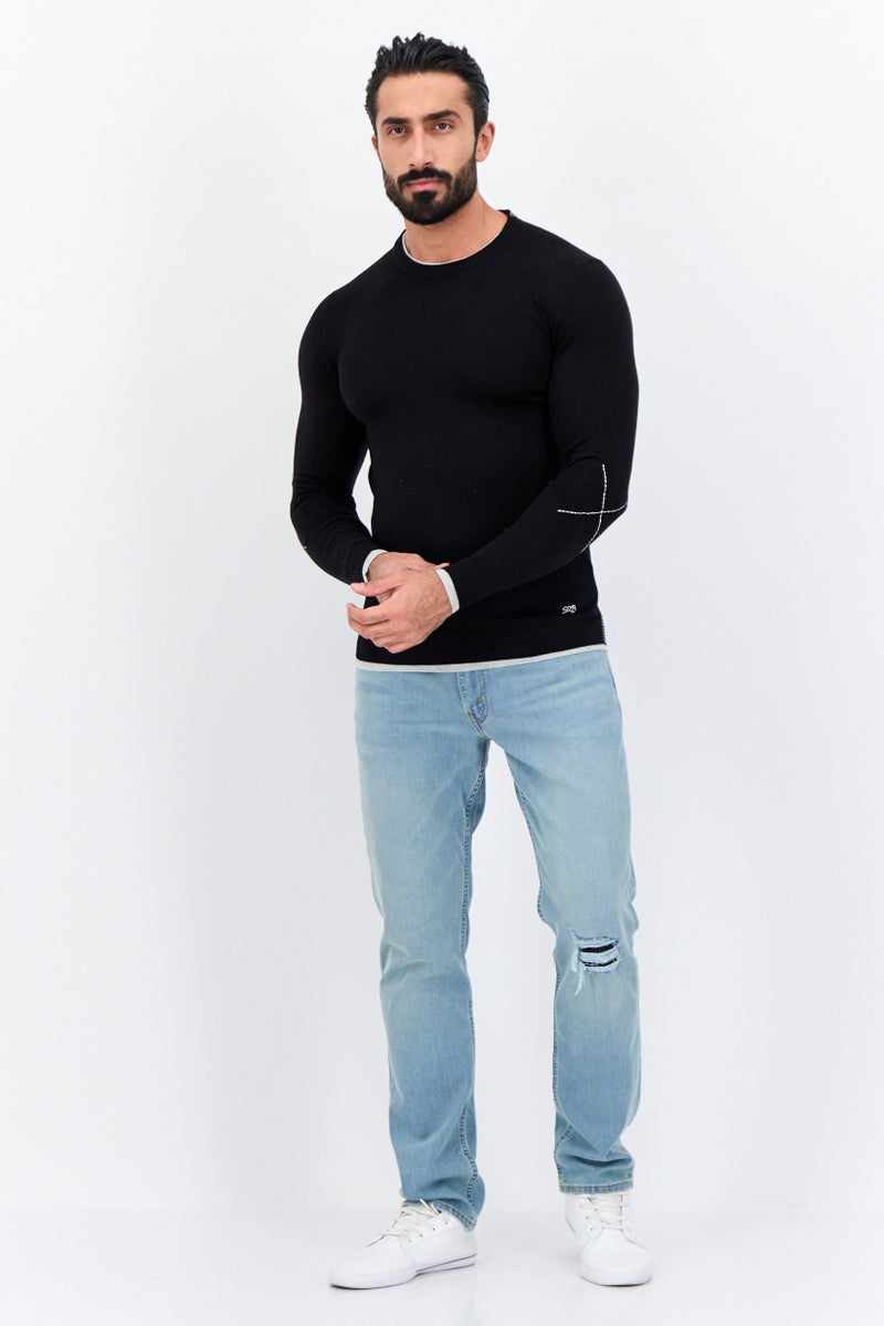 Sorbino Men Round Neck Long Sleeve Textured Sweater, Black - Image 4