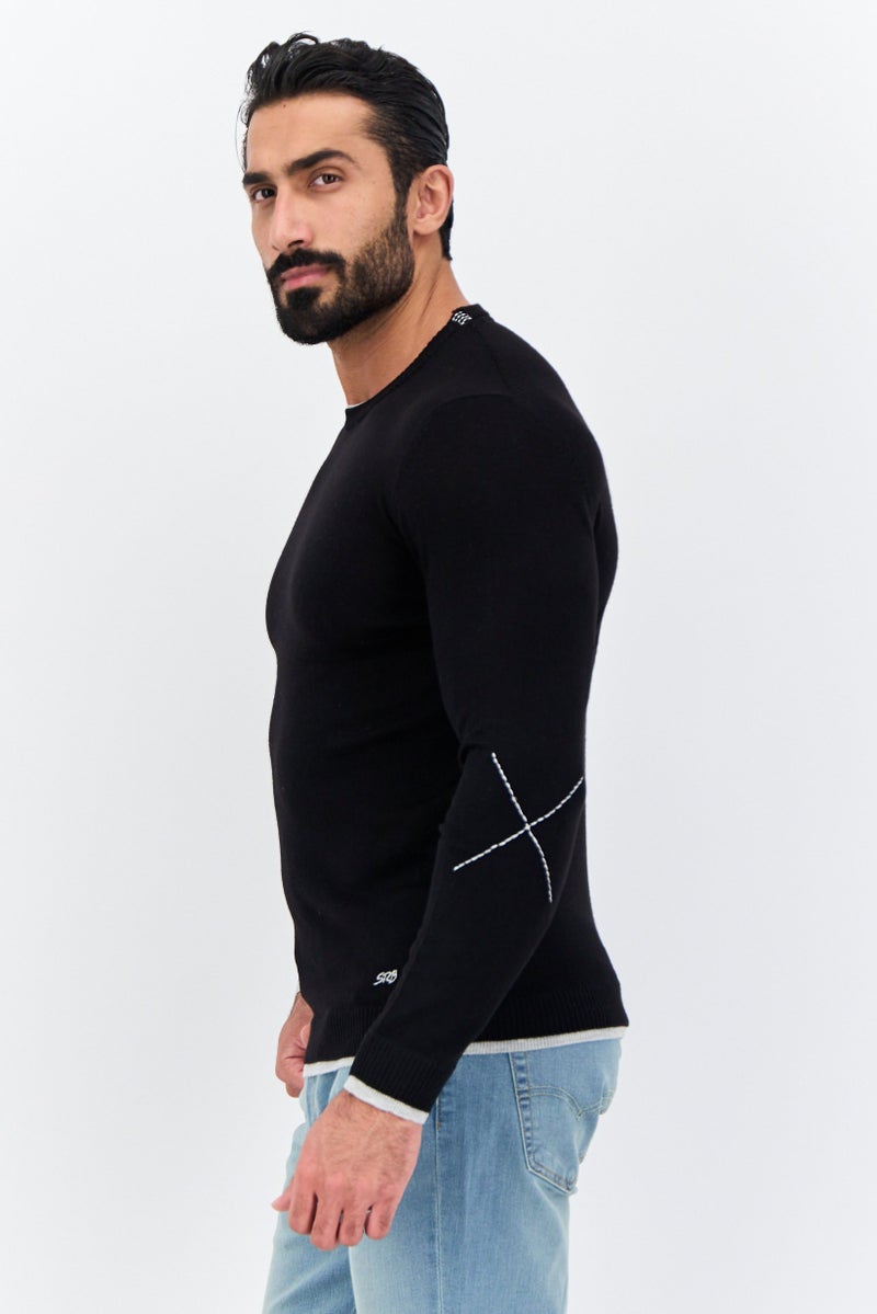 Sorbino Men Round Neck Long Sleeve Textured Sweater, Black - Image 2