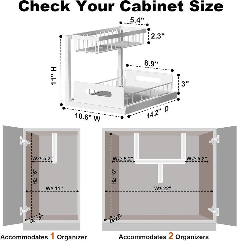 REALINN Under Sink Organizer, Pull Out Cabinet Organizer 2 Tier Slide Out Sink Shelf Cabinet Storage Shelves, Under Sink Storage for Kitchen Bathroom Cabinet, White, 1 Pack - Image 5