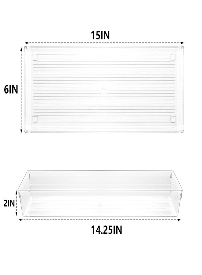 Backerysupply 4 Pack Storage Bins For Bathroom Cosmetic Makeup Vanity Clear Plastic Desk Drawer Organizers Tray Kitchen Utensils Silverware Dividers 15"x6"x2" - Image 2
