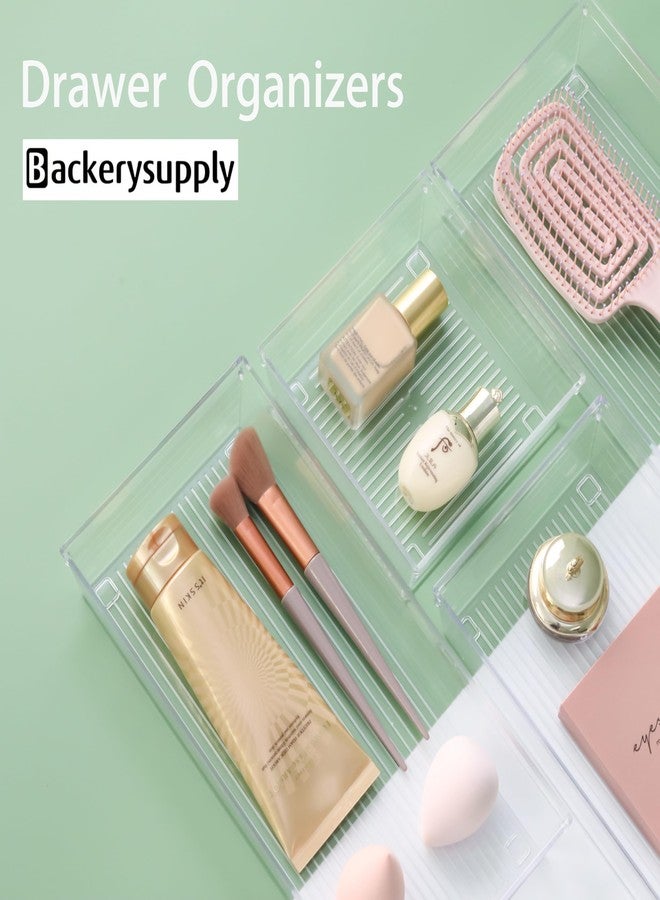 Backerysupply 4 Pack Storage Bins For Bathroom Cosmetic Makeup Vanity Clear Plastic Desk Drawer Organizers Tray Kitchen Utensils Silverware Dividers 15"x6"x2" - Image 5