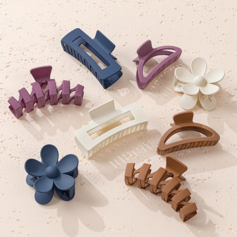 Sunolga 8PCS Hair Clips for Women, Flower Claw Clips for Thick Hair, Non-Slip Hair Accessories with Multi-Styles, Neutral Colors Hair Claw Clips and Variety Pack, Ideal for Girls - Image 1