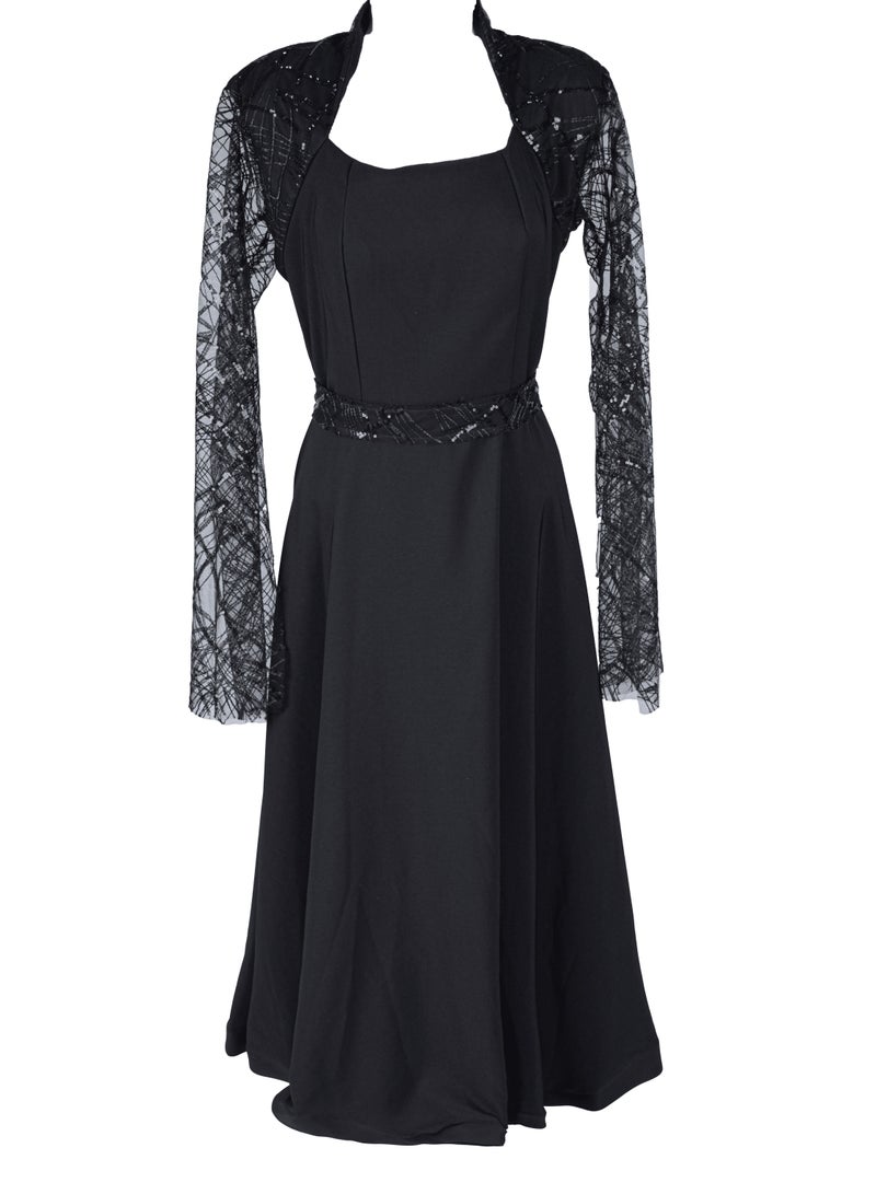 FINESSE Barbie midi dress with lace sleeves and belt Sizes S to XL 