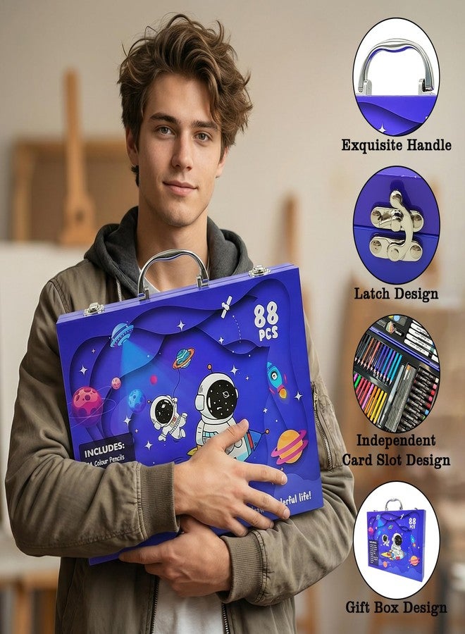 FBLOWMOD 88Pcs Astronaut Markers Set, Drawing Set For Kids, Portable Art Case, Color Pencils, Pressed Powder, Acrylic Marker, Oil Pastels with Case ect, Holiday & Birthday Gift for Ages 3+ Childs - Image 4