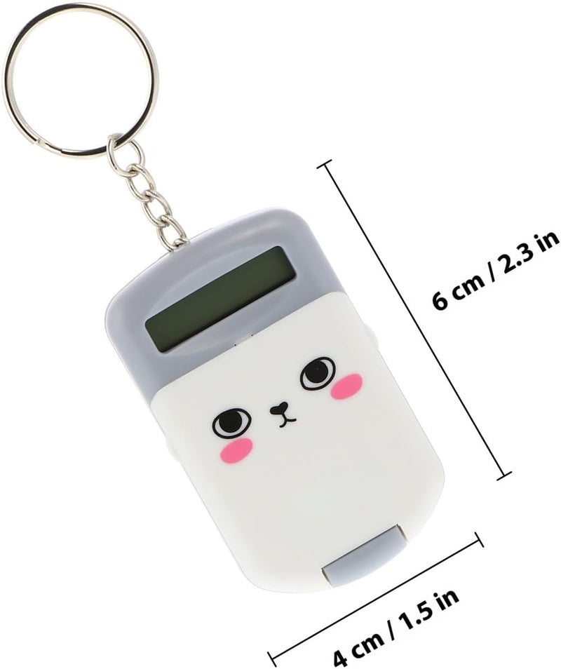 2pcs Portable Mini Calculators for Students, Pocket Size Electronic Arithmetic Tools with LCD Display, Grey Cute Cartoon Design for School and Office Use - Image 2
