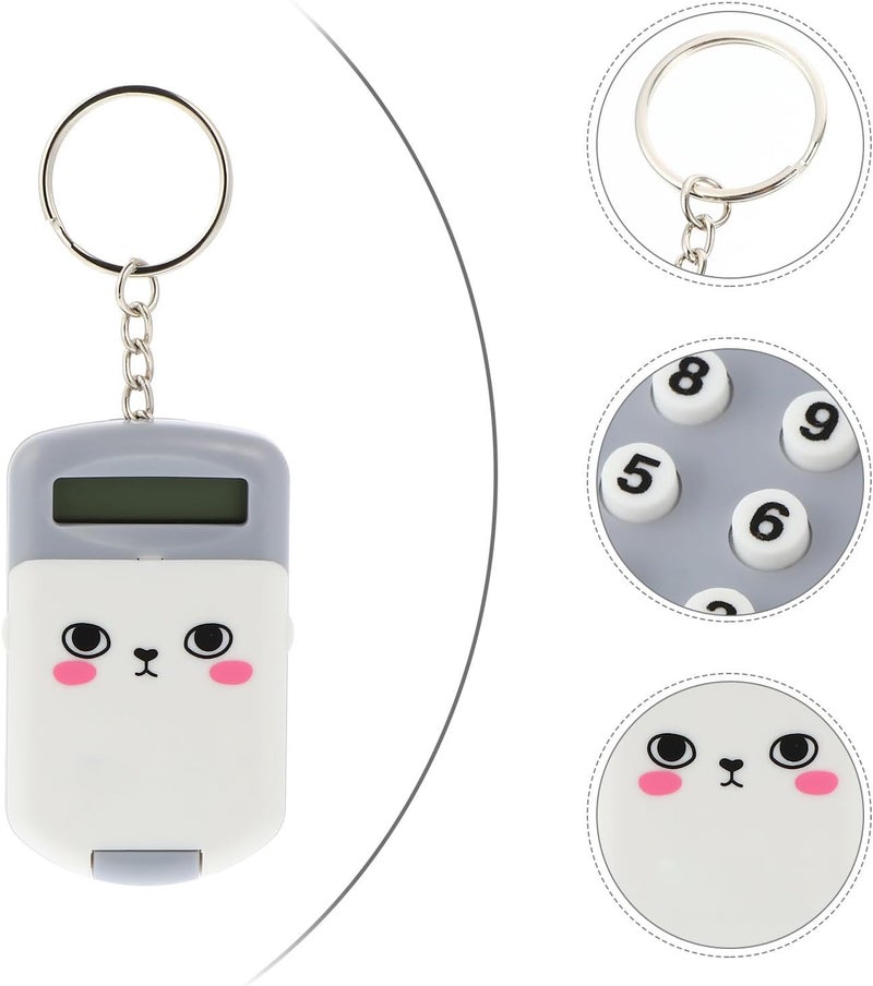 2pcs Portable Mini Calculators for Students, Pocket Size Electronic Arithmetic Tools with LCD Display, Grey Cute Cartoon Design for School and Office Use - Image 3