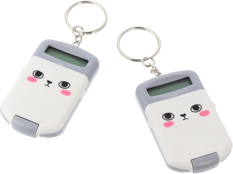 2pcs Portable Mini Calculators for Students, Pocket Size Electronic Arithmetic Tools with LCD Display, Grey Cute Cartoon Design for School and Office Use - Image 1
