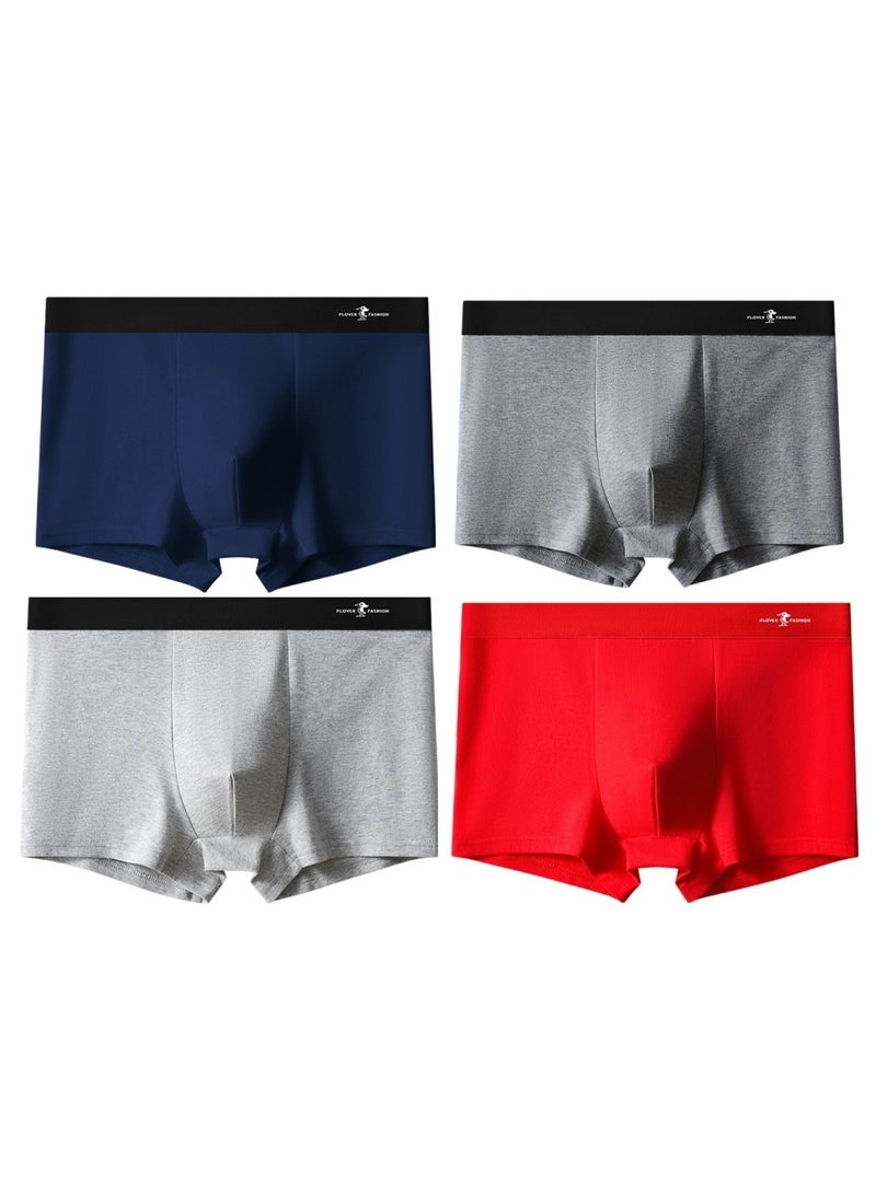 Hello 4-piece Men's Flat Corner Underpants Breathable Elastic Cotton Moisture Absorbing Comfortable Underwear Modern Fit Low Waist - Image 1