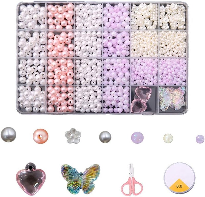 Capstro 24 Grid Pearl Beads Bracelet Making Kit – 1030 PCS Imitation Pearl Beads in 24 Colors with Charms, Clasps, Strings & Storage Box | DIY Jewelry Craft Kit for Kids & Girls Ages 6–12 - Image 1