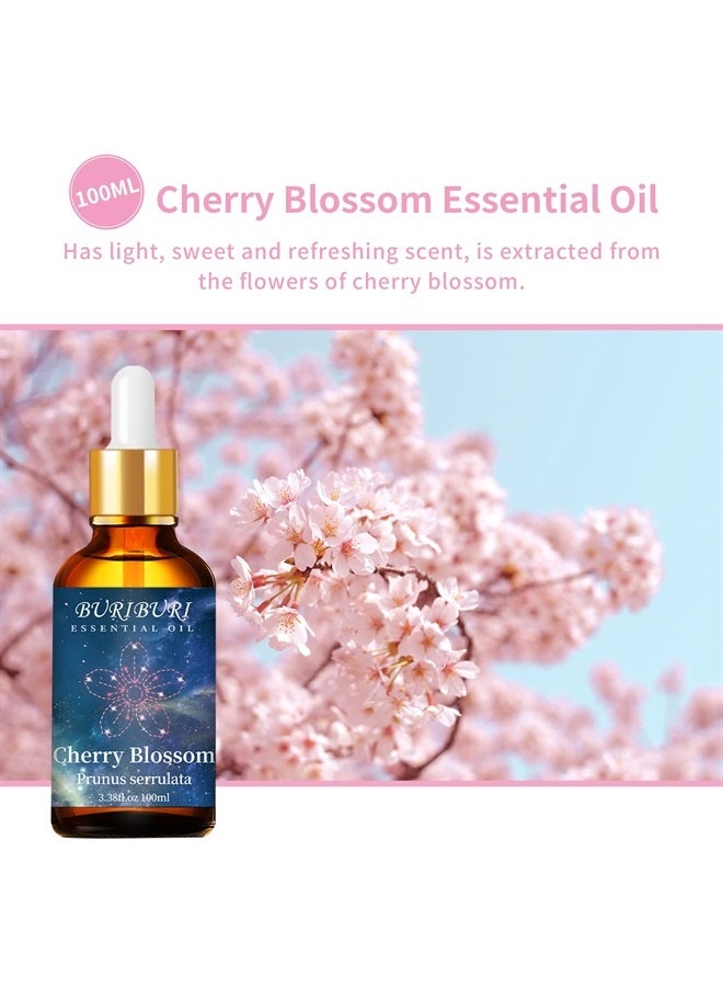 BURIBURI Cherry Blossom Essential Oil for Aromatherapy Diffuser, Skin, 100% Pure Cherry Blossom Oil 100ML for Candle, Soap, Perfume Making Cherry Fragrance Oil 3.38fl.oz - Image 1