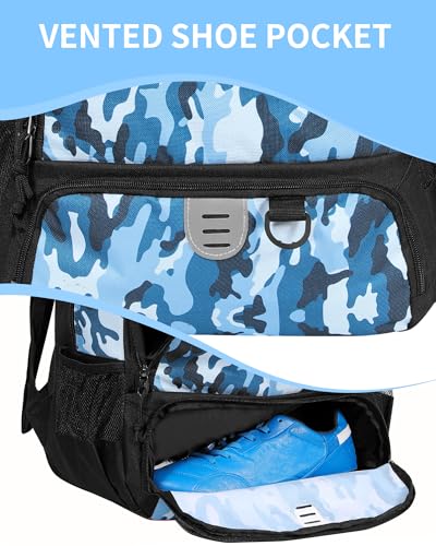 TRAILKICKER Basketball Bag Backpack for Women Men with Ball & Shoes Compartment 30L Capacity Lightweight Breathable Boys Girls Soccer Ball Bag Backpack Fit Volleyball Football Sports Travel School Gym Blue Camo - Image 5