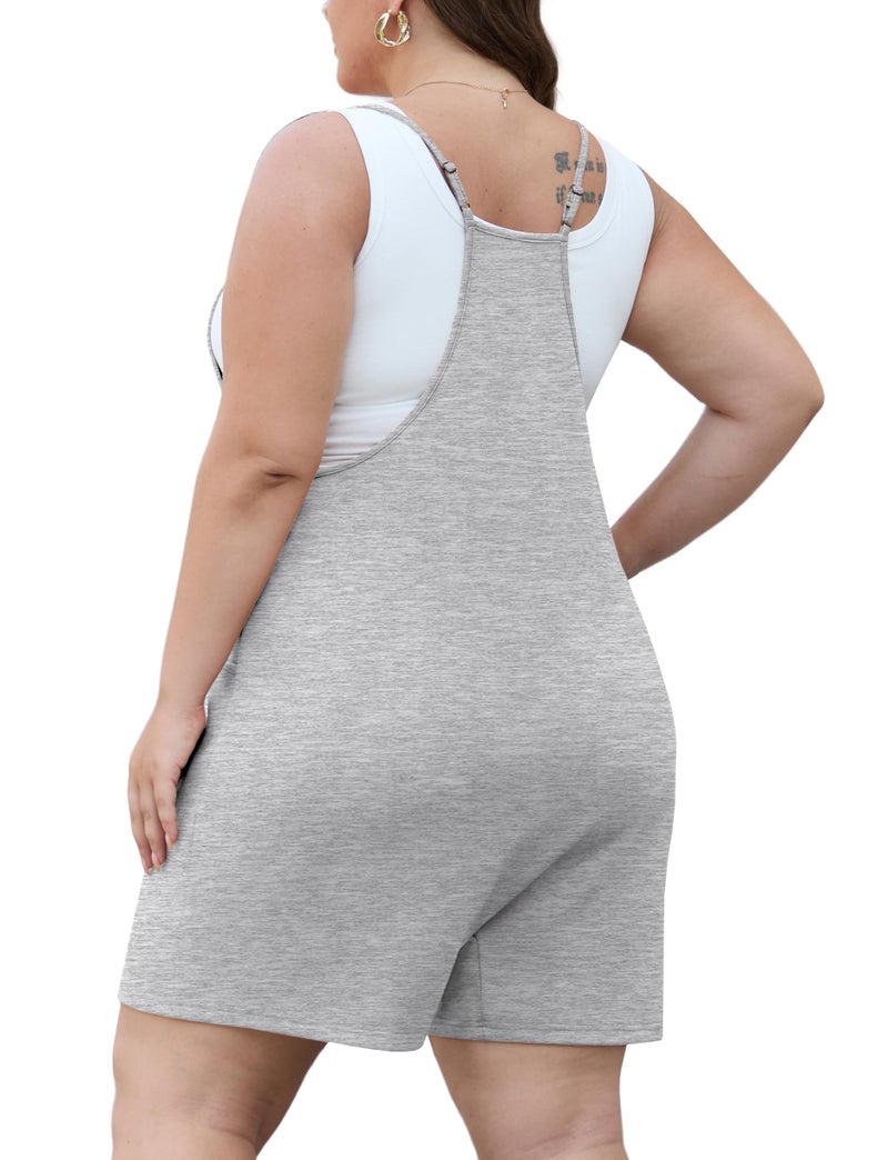 OLRIK Women's Plus Size Romper Summer 2026 With Pockets Sleeveless Loose Spaghetti Strap Casual Overall Shorts Outfits Light Grey-1X - Image 5