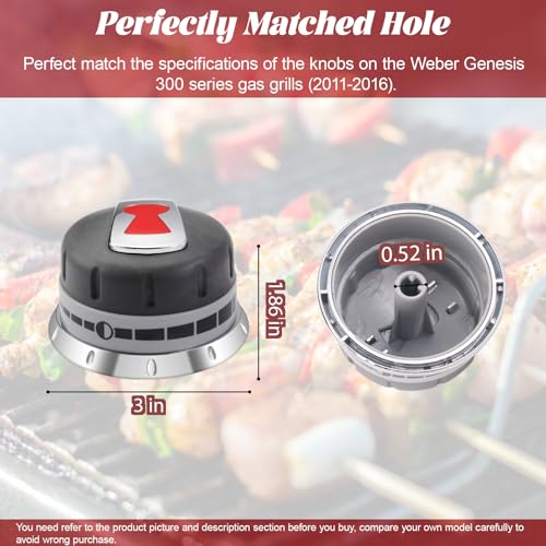 GGTE 88848 Gas Grill Burner Knobs Compatible with Weber Genesis 300 Series (2011-2016) Gas Grills Burner Replacement Knobs 3 Pack - Image 2