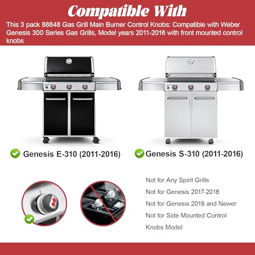 GGTE 88848 Gas Grill Burner Knobs Compatible with Weber Genesis 300 Series (2011-2016) Gas Grills Burner Replacement Knobs 3 Pack - Image 3