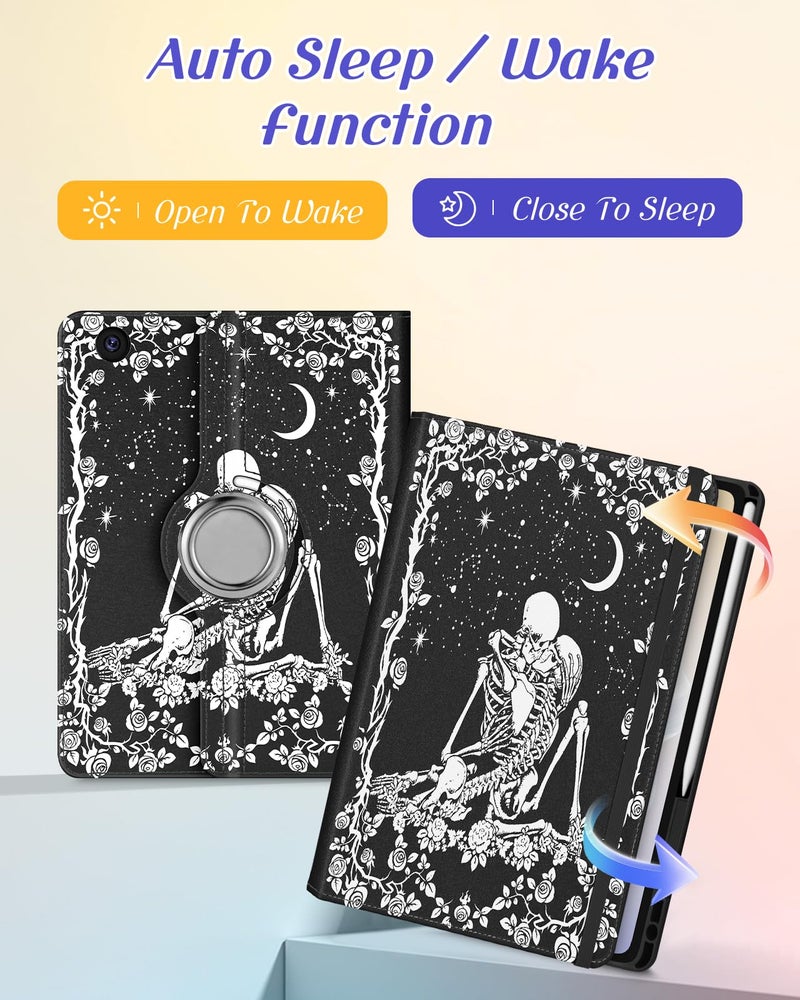 Kidcube for Samsung Galaxy Tab A9 Plus Case 11 Inch - for Women Girls Cute Rotating Stand Folio Cover with Pencil Holder & Card Slot Goth Skull Floral Unique Design for Samsung A9 Plus Tablet Cases - Image 4