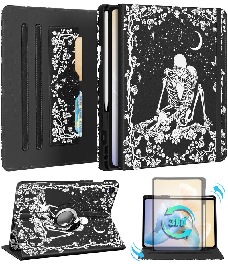 Kidcube for Samsung Galaxy Tab A9 Plus Case 11 Inch - for Women Girls Cute Rotating Stand Folio Cover with Pencil Holder & Card Slot Goth Skull Floral Unique Design for Samsung A9 Plus Tablet Cases - Image 1