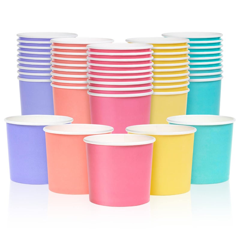 MATICAN Paper Ice Cream Cups  50-Pack 11-oz Disposable Dessert Bowls for Hot and Cold  11-ounce  5 Pastel Colors - Image 1