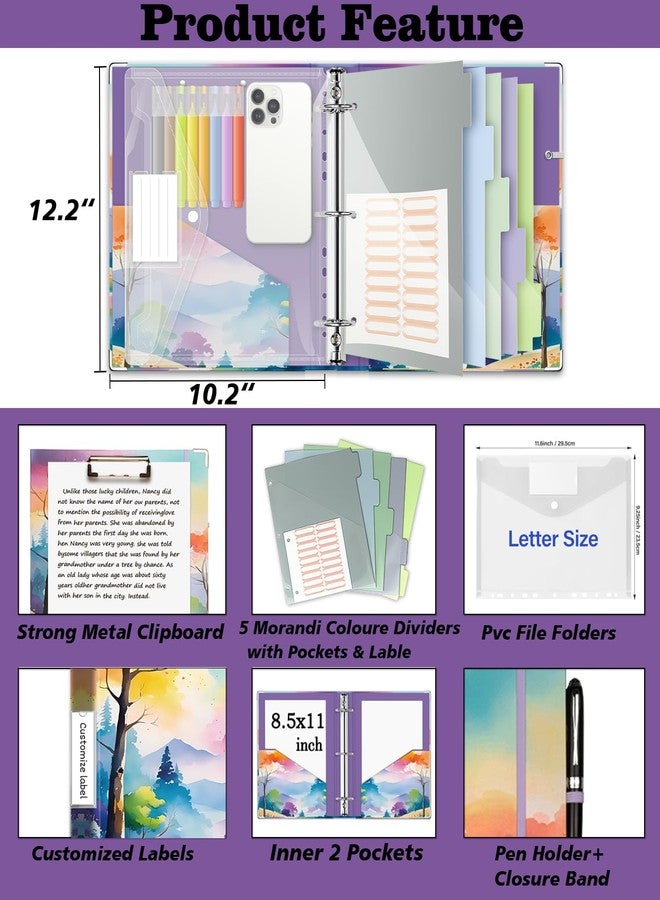 BVSSX 3 Ring 1 Inch Binder Organizer, BVSSX Three Ring Binders with Clipboard, 5-Tabs Pockets Dividers, Plastic Folder, 18 Divider Stikers,Pen Loop (Rainbow Trail, Letter Size) - Image 3