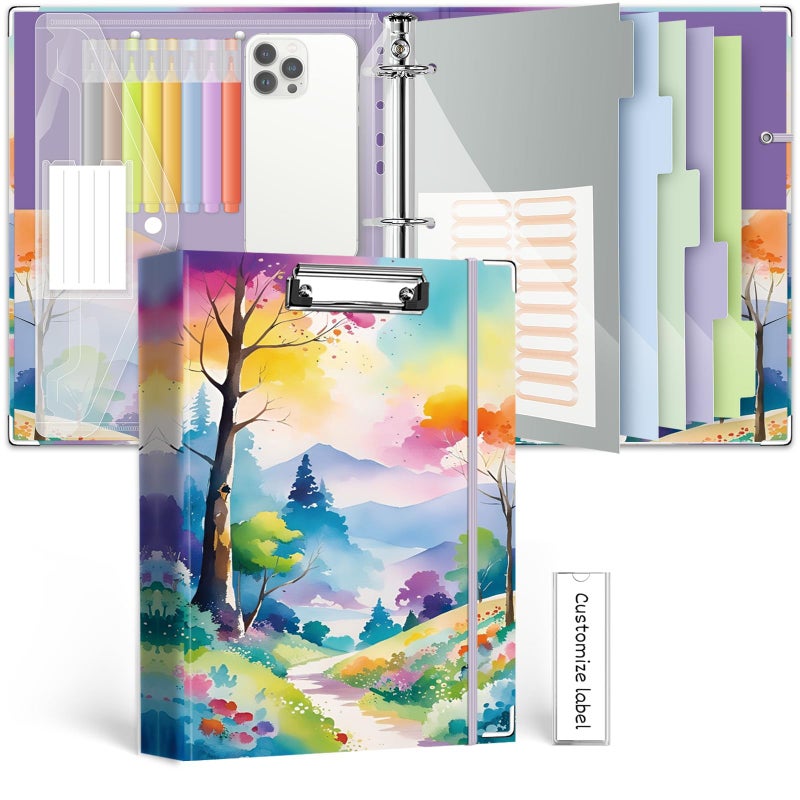 BVSSX 3 Ring 1 Inch Binder Organizer, BVSSX Three Ring Binders with Clipboard, 5-Tabs Pockets Dividers, Plastic Folder, 18 Divider Stikers,Pen Loop (Rainbow Trail, Letter Size) - Image 1