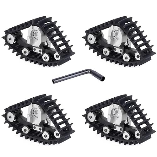 AMK TRX4M Track Snow Tires 4Pcs TRX4M Track Wheels Snow Tires with LShaped Wrench Installation Tool for 118 RC Crawler Car TRX4M Upgrade Accessories Silvery - Image 1