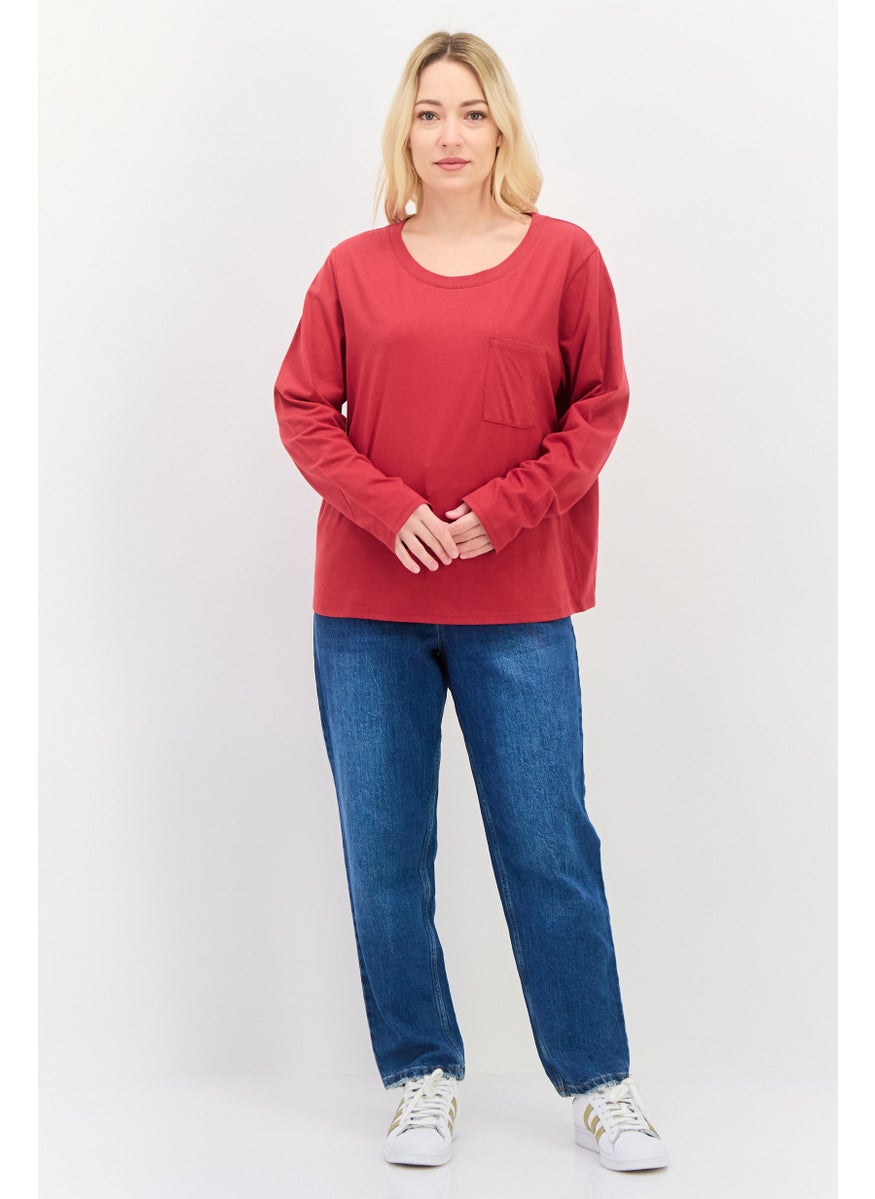 TRIUMPH Women Crew Neck Long Sleeves Plain Top, Maroon  - Image 4