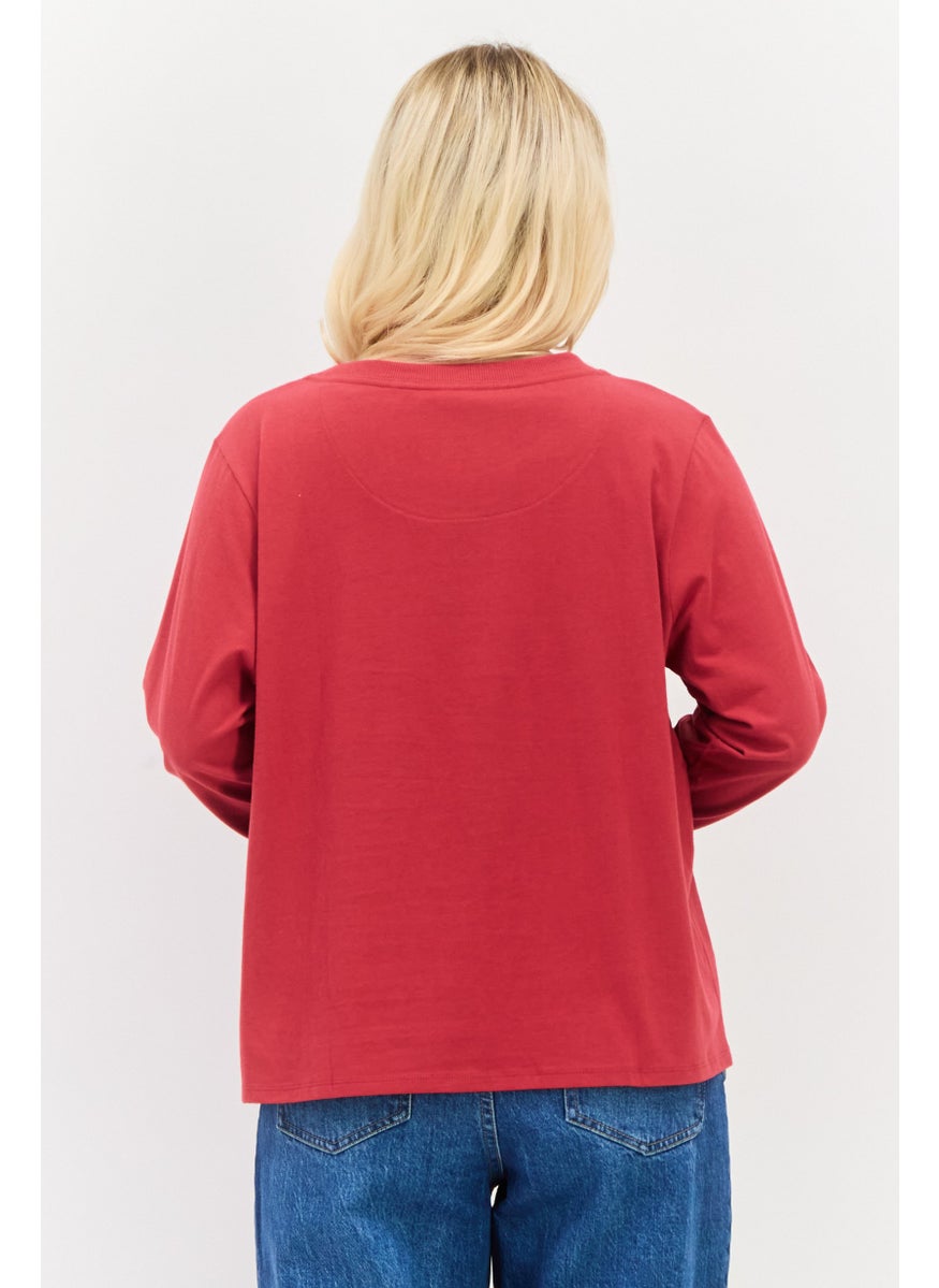 TRIUMPH Women Crew Neck Long Sleeves Plain Top, Maroon  - Image 3