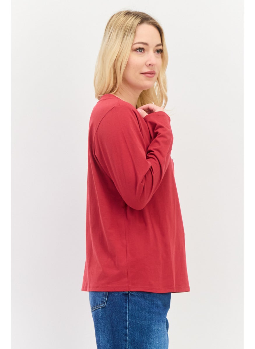 TRIUMPH Women Crew Neck Long Sleeves Plain Top, Maroon  - Image 2