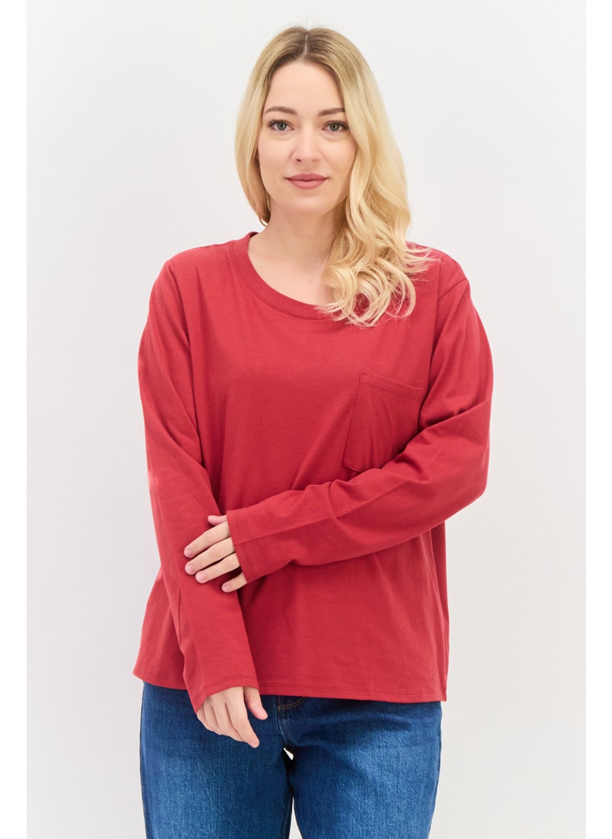 TRIUMPH Women Crew Neck Long Sleeves Plain Top, Maroon  - Image 1