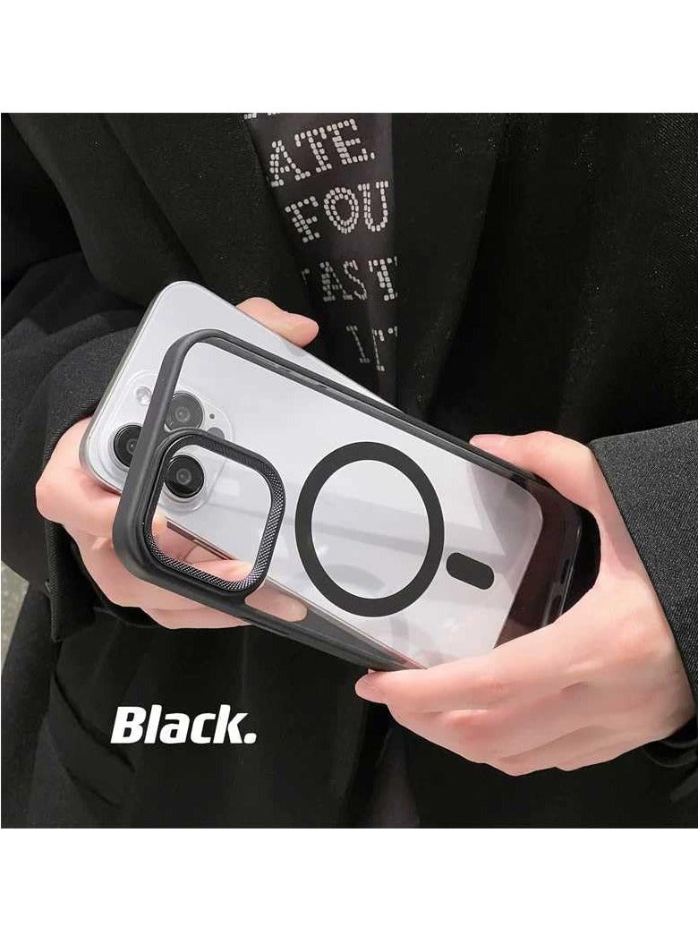 Luxury Metal Lens Camera Protection Magsafe Phone Case for iPhone 13 Pro Max Wireless Charging Cover - Clear Back Slim -Black - Image 2