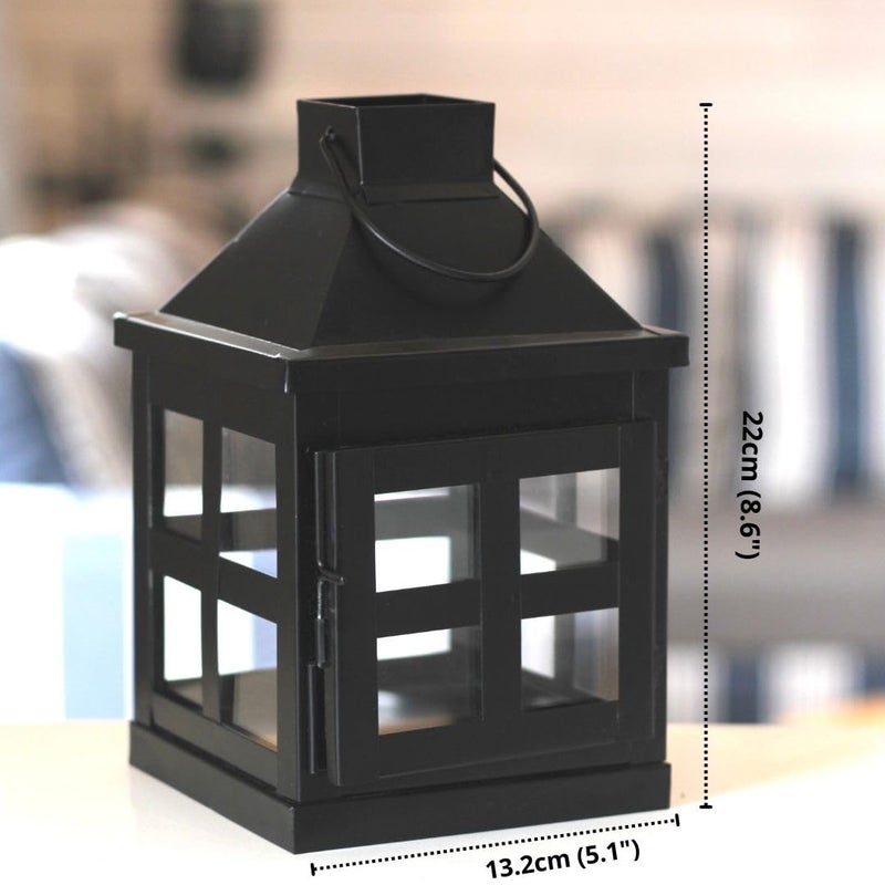 Behoma Vintage Style Candle Lantern Metal and Glass for Home Decoration Lantern for Tabletop and WallHanging Indoor and Outdoor Matte Black Color Small CandleLights NOT Included - Image 3