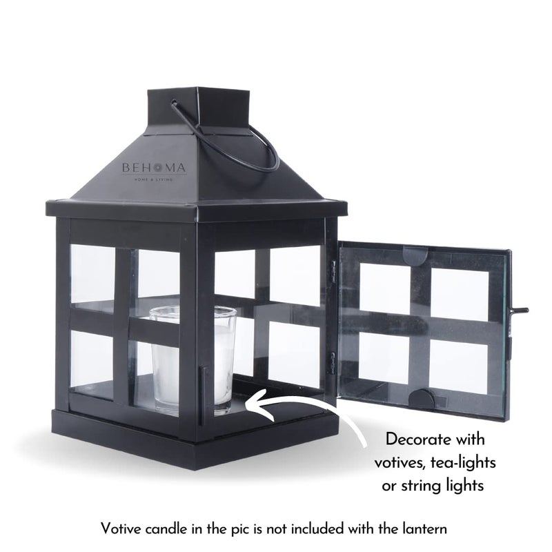Behoma Vintage Style Candle Lantern Metal and Glass for Home Decoration Lantern for Tabletop and WallHanging Indoor and Outdoor Matte Black Color Small CandleLights NOT Included - Image 4