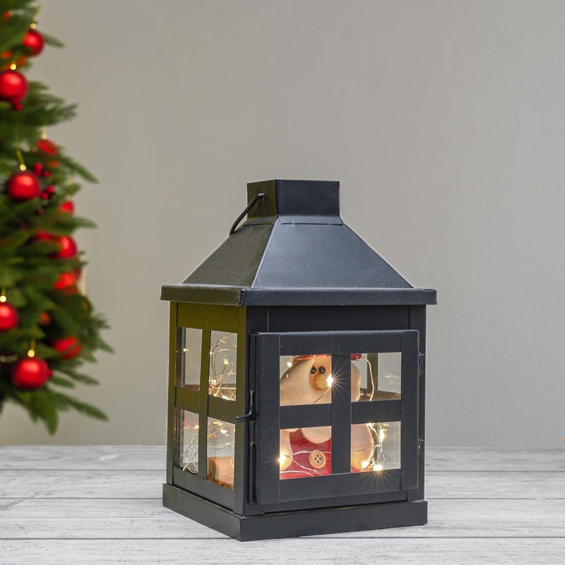 Behoma Vintage Style Candle Lantern Metal and Glass for Home Decoration Lantern for Tabletop and WallHanging Indoor and Outdoor Matte Black Color Small CandleLights NOT Included - Image 2
