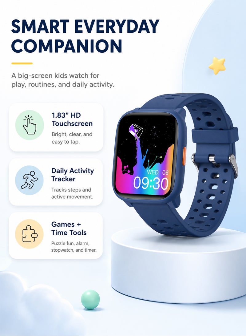 W98L Kids Smart Watch with 1.83” HD Touch Screen, Step Counter, Activity Tracker, Educational Puzzle Games, Alarm Clock u0026 Stopwatch, Waterproof Smartwatch for Boys Girls Students - Image 4