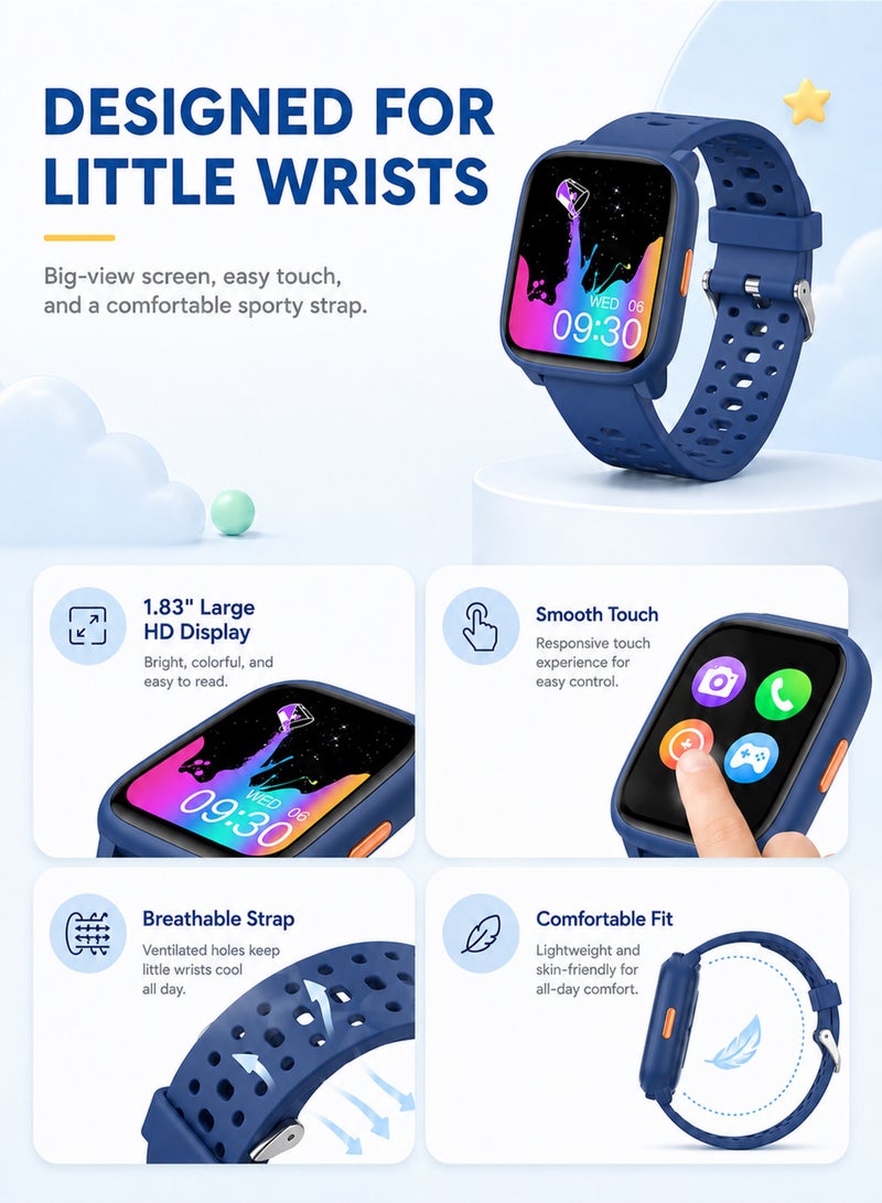 W98L Kids Smart Watch with 1.83” HD Touch Screen, Step Counter, Activity Tracker, Educational Puzzle Games, Alarm Clock u0026 Stopwatch, Waterproof Smartwatch for Boys Girls Students - Image 2