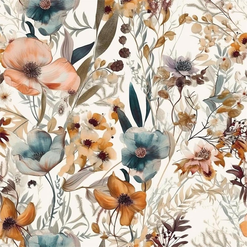 MuralPeel Boho Flowers Brown Leaf Plants Botanical Peel and Stick Wallpaper Self Adhesive Removable Easy Peel Off Stick on Wall Paper for Bedroom Cabinet Renter Friendly